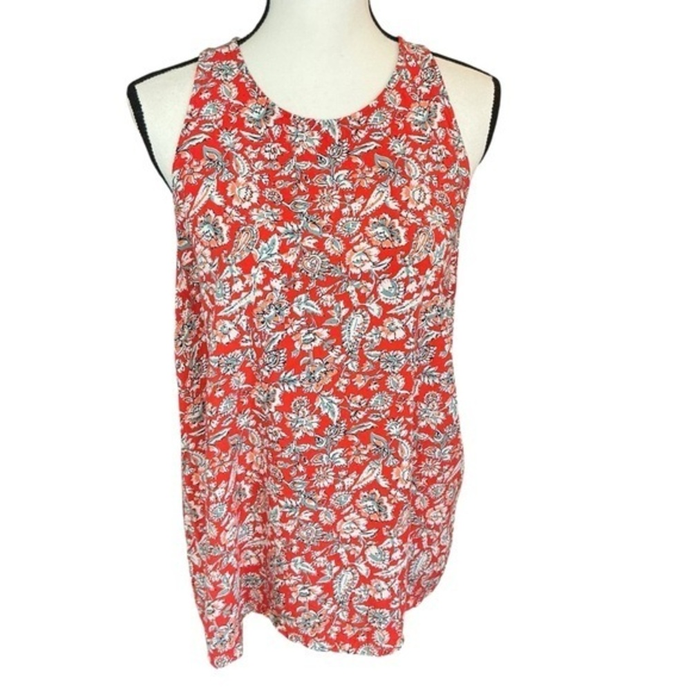 Old Navy Red Floral Print Pattern Tank Top Size Large